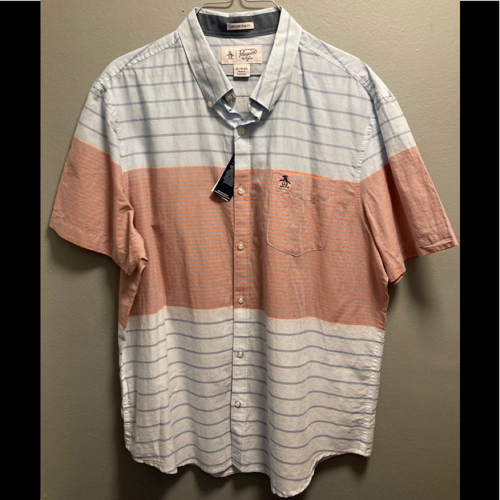 Penguins Button Up Short Sleeve Shirt NWT